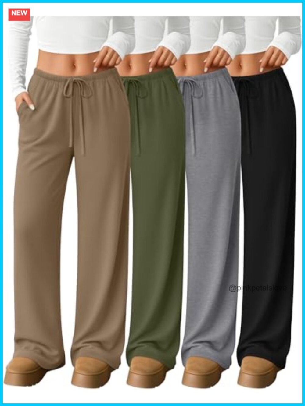 4 Pack Women's Wide Leg Lounge Pants Yoga Drawstring Pockets